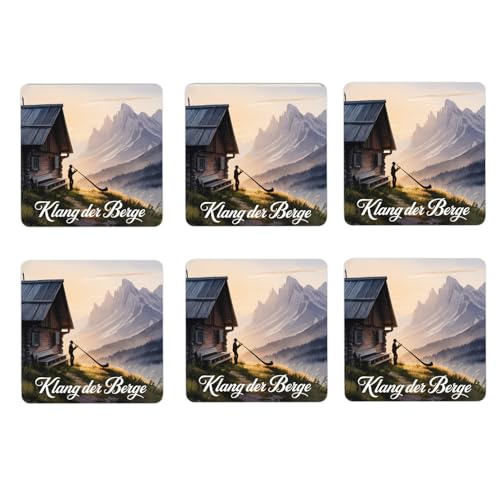 Allgäu Alphornspieler 6er Set Untersetzer aus Holz - Klang der Berge Holz-Untersetzer mit Bergspruch für Musikliebhaber