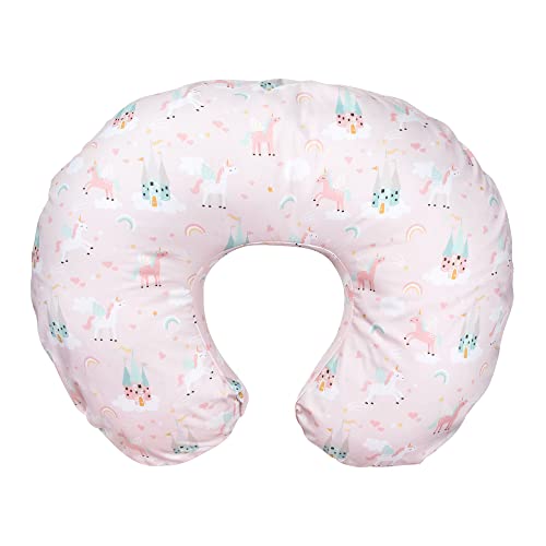 Image of Boppy Nursing Pillow Cover—Original | Pink Unicorns and Castles | Cotton Blend Fabric | Fits Boppy Bare Naked, Original and Luxe Breastfeeding Pillow | Awake Time Only