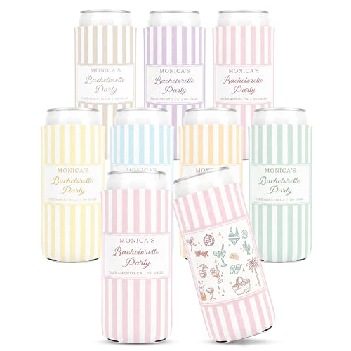 Image of Custom Bachelorette Can Coolers for Bachelorette Party & Beach Trip (Slim)