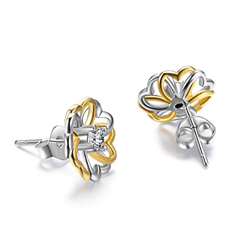 Aoboco Daisy Flower Heart Earrings Sterling Silver Two Tone Earrings With Crystals From Austria, Hypoallergenic Stud Earrings, Anniversary Birthday Flower Jewelry Gifts For Women Daughter Girlfriend Wife #TOP2