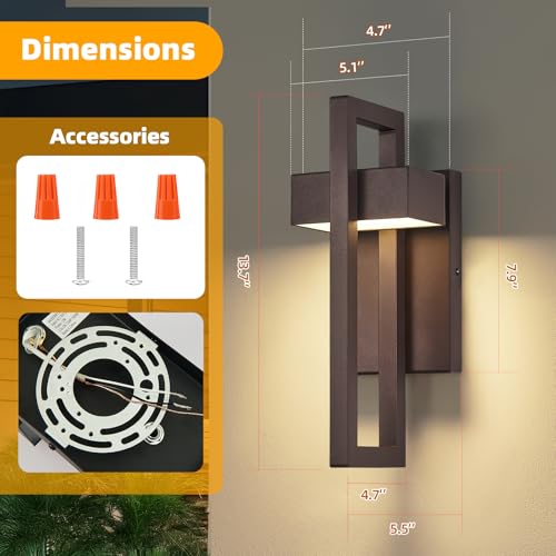 Image of tewei Modern LED Outdoor Wall Sconce Brown Outdoor Lights for House, 13.7'' LED Exterior Lighting Fixtures Outside Wall Mount Lights for Front Porch Hallway, Warm White 3000K, 2 Pack