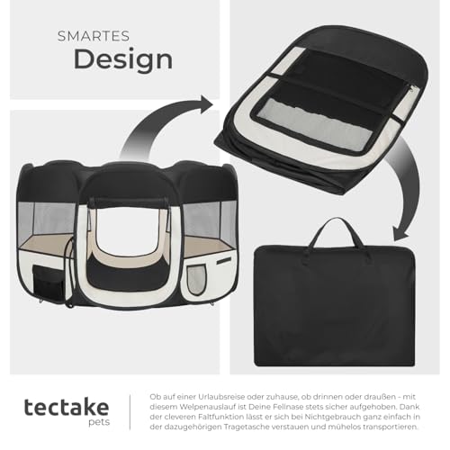 tectake® Welpenlaufstall, Tierlaufstall, Wurfkiste für Hund, Katze, Kaninchen, Auslauf, Gehege für Wohnung oder Camping - Hundezaun, Hundegitter, Auslaufgehege, Kleintiergehege - schwarz