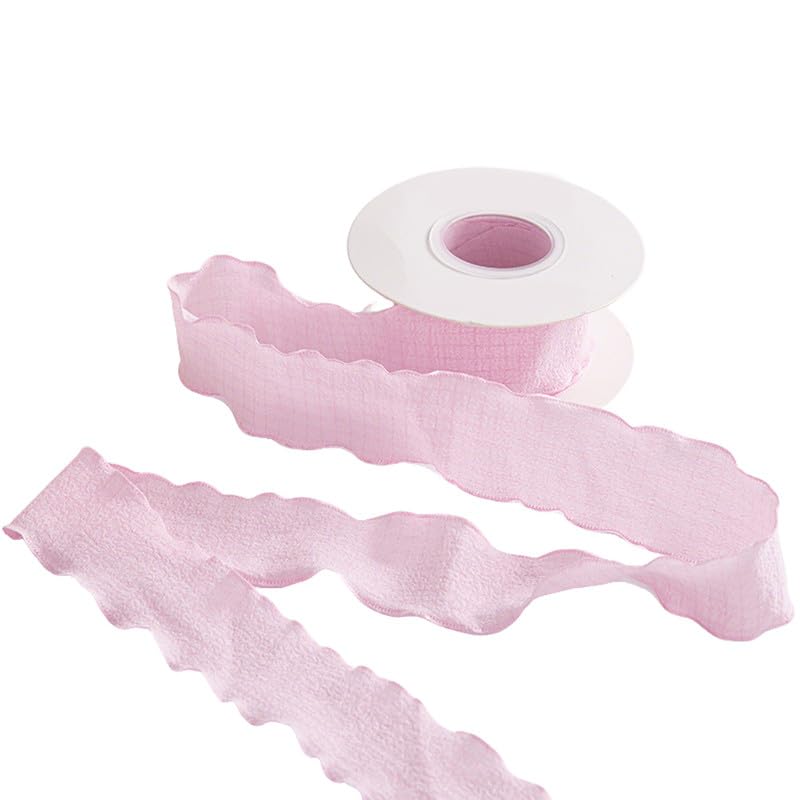 10Yards Pink Chiffon Ribbon 4CM Wide Wrinkle Polyester Ruffle Ribbon for Bouquet Wrapping