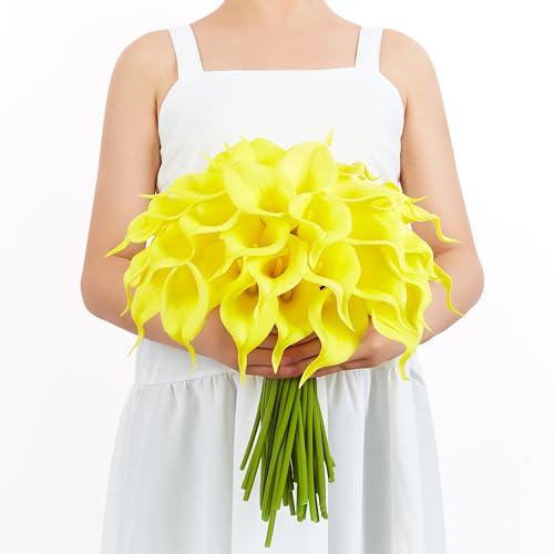 Image of SITUMEIZI 24 Pcs Yellow Fake Flowers Artificial Calla Lily