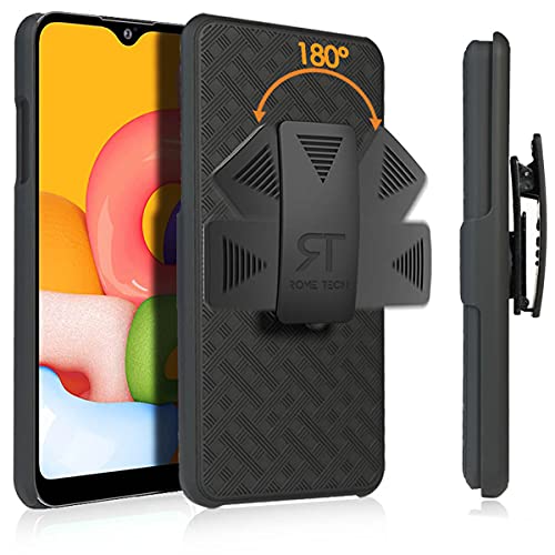 Rome Tech Holster Case With Belt Clip For Samsung Galaxy A01 - Slim Heavy Duty Rugged Phone Cover With Kickstand Compatible With Samsung Galaxy A01 - Black #TOP30