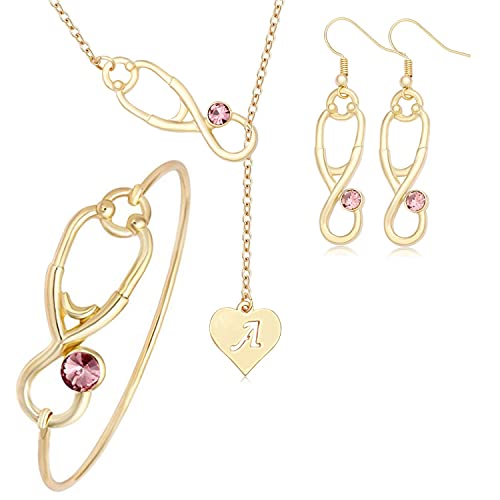 Stethoscope Caduceus Doctor Nurse Charm Bangle Bracelets for RN Graduation Gift