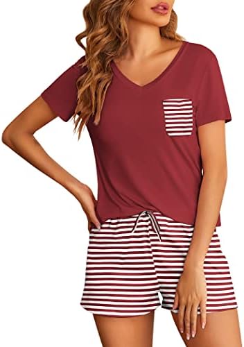 Hotouch Womens Pajama Set Soft Comfy 2 Piece Short Sleepwear Loungewear dark Red S