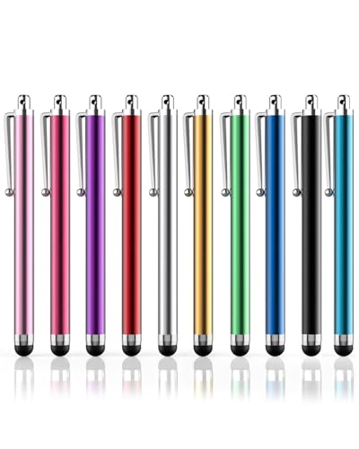 HUVZOR 10 Pièces Stylet Stylo, stylet tactile,stylet tablette,Stylet capacitifs Universels, Tactile Stylo Écran Capacitive, pour Tablettes et Téléphones Portables, 10 Couleurs