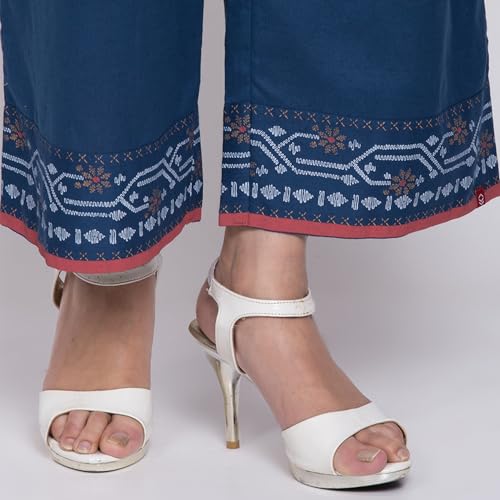 Image of BIBA Cotton Blend Solid Straight Casual Palazzos