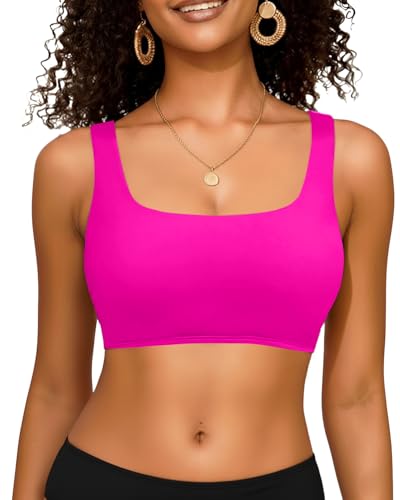 Image of Women Sport Bra Swimsuit Top - Swim Bra Bikini Top Only Scoop Neck Bathing Top 2025 Swimwear