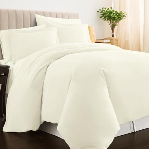 Pizuna 100% Cotton King Duvet Cover Set 400 Thread Count Off White