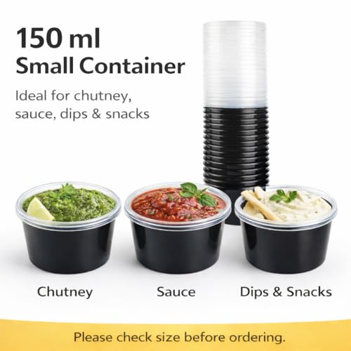 Image of 150 ml Reusable Food Container with Lid | Pack of 20 | Round Plastic Food Storage Box | Leak-Resistant | Fridge & Microwave Safe | Ideal for Meal Prep & Takeaway