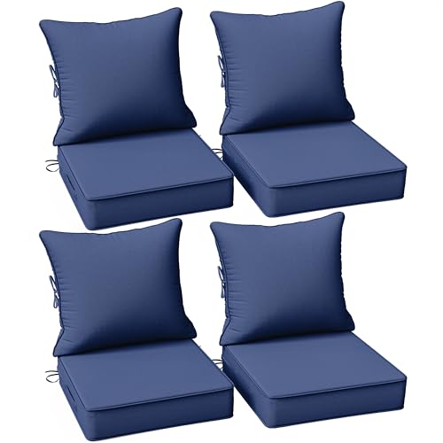 Kimunuk 4Pcs Outdoor Seat Cushions 19×19, Waterproof for Patio Chairs, Blue