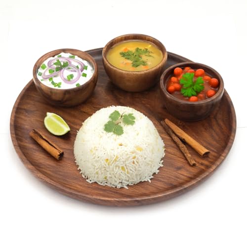 Image of Wooden thali, Sheesham Wood Serving Plate, 25.4 cm Round, Natural Brown, Chemical-Free (Wooden thali 1)
