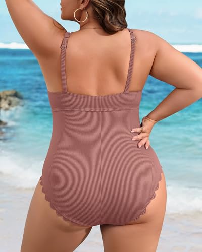Image of Charmo Plus Size Swimsuit for Women 2026 Tummy Control Scalloped Ribbed One Piece Swimsuits Ruched Modest Bathing Suit