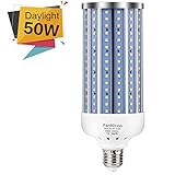 350W Equivalent LED Corn Light Bulb 5000 Lumen 6500k 50W Large Area Cool Daylight White E26/E27 Medium Base for Outdoor Indoor Garage Warehouse Factory Workshop Street Backyard New Upgraded