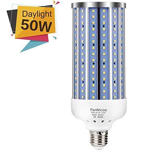 350W Equivalent LED Corn Light Bulb 5000 Lumen 6500k 50W Large Area Cool Daylight White E26/E27 Medium Base for Outdoor Indoor Garage Warehouse Factory Workshop Street Backyard New Upgraded