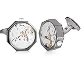 HONEY BEAR Mens Shirt Cufflinks Working Watch Movement for Wedding Business Gift Black