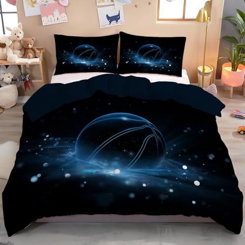 Bleu Ballon De Basket Flottant Parure De Lit 140X200Cm 3D Science-Fiction Du Futur Parure Housse De Couette Décoratif Motif Parure De Lit 2 Pièces Doux Microfibre Hypoallergénique Et Taies D'Oreiller