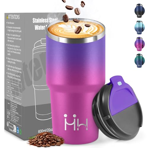 HoneyHolly Termo Cafe 600 ML, Reutilizables, Vaso Termico Cafe Antigoteo para Coche, Acero Inoxidable 304, Taza Termica Para Llevar, Termo Café Hermético para Café Frío y Caliente, Leche y Té