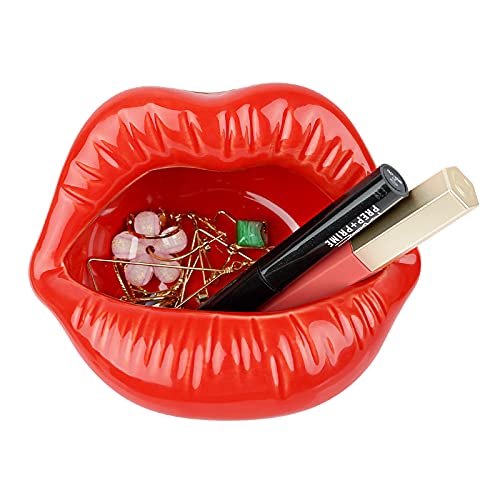Trycooling Ceramic Red Lips Lipstick Ring Holder, Light Red