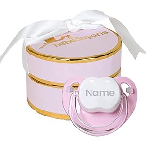 BebeDeParis Chupete Bebé Personalizado con Nombre, Para Bebés de 0-6 Meses, Chupete con Tetina de Silicona, Libre de BPA, Presentado en una bonita Caja PREMIUM Vintage Blanca.