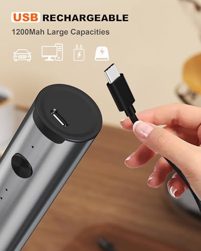 Image of 3-Speed Rechargeable Milk Frother Handheld with Stand, Dual Coil Whisk Coffee Frother Handheld - Electric Frother Wand for Coffee Matcha Cappuccino, Kitchen Gift Set, Silver