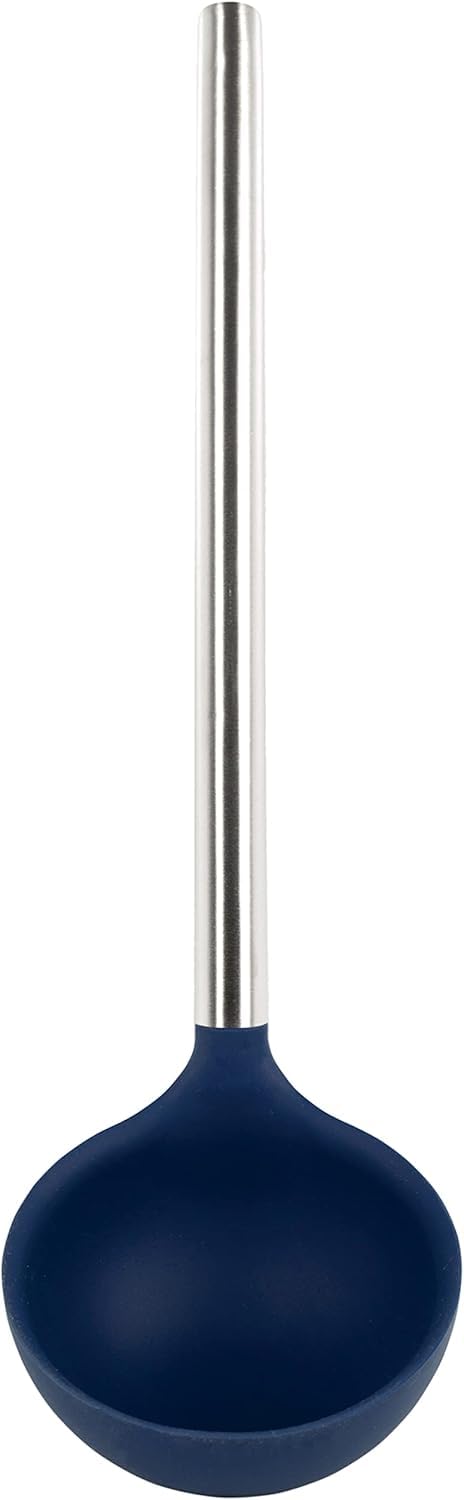 Tovolo Cucharón de silicona con mango de acero inoxidable, cucharón profundo para cocinar enlatado, servir sopa, ponche, salsa de estofado, cuchara grande para utensilios de cocina, apto para