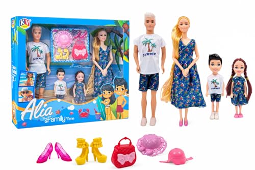 Image of Lyla Alia Family Time Doll Set - Family of 4 Dolls with Accessories | Summer Holiday Theme for Girls Age 3+