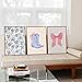 Blue and Pink Preppy Poster Set of 6 Cute Coquette Bow Boots Wall Art Aesthetic Coastal Wall Art, Trendy Girls Dorm Decor Cute Pink Bows Wall Decor for Bedroom Living Room Unframed 8x10 Inch