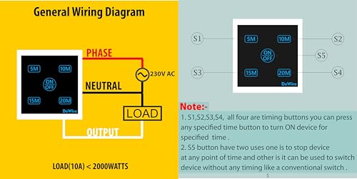 Image of DeWire Auto Cut Off Timer Switch for Water Motor Pump, Water Heater, Exhaust Fans,Mosquito Repellent,Humidifier, Air Purifier,Room Heaters and Lighting Loads up to 10 AMPS (5, 10, 15, 20 Mins)