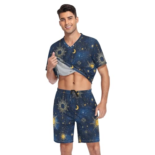 Star and Moon Men’s Pajama Sets Short Sleeve Shirt and Pants with Soft Touch Fabric3
