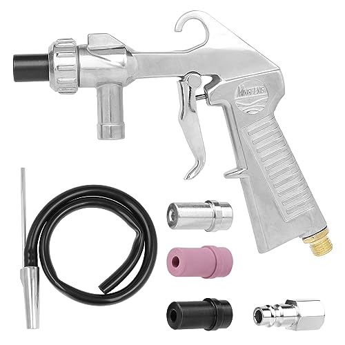 EFUTURETIME Pistolet Sablage Air Comprimé Sandblaster avec Tuyau d'Alimentation de 1 M, Pistolet à Sable Sand Blaster avec 3 Buse de 6mm de Céramique, Métallique Blanche et Noire, un Raccord d'Air