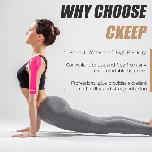 Image of CKeep 4 Rolls Kinesiology Tape, Original Cotton Elastic Athletic Tape, 20 Precut 10 inch Strips Each, Pink, Ideal for Muscle Support & Injury Prevention