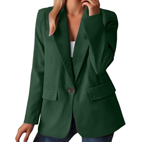 Genérico Blazermujer Primavera Chaqueta Ligera Mujer Entretiempo Elegante Slim Fit Frente Abierto Para Trabajo Oficina Boda Invitada Chaqueta De Manga Larga Corte Delgado Trabajo (Dark Green, M)