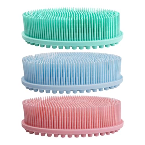 3 Pieces Shower Cleaning Brush, Soft Silicone Shower Brush, Exfoliating Massage Body Brush, Double Sided Shower Brush, Shower Leave Accessories