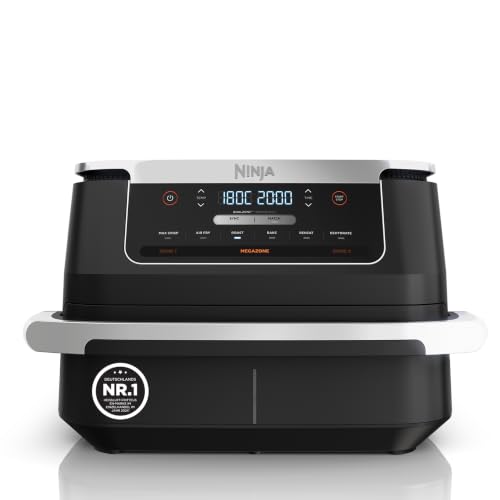 Ninja FlexDrawer Heißluftfritteuse (6 Liter) Schwarz. Dual Zone Air Fryer große Schublade 6-in-1 ohne Öl heißluft-frittieren braten backen Max Crisp Antihaft spülmaschinenfeste Teile AF550EU