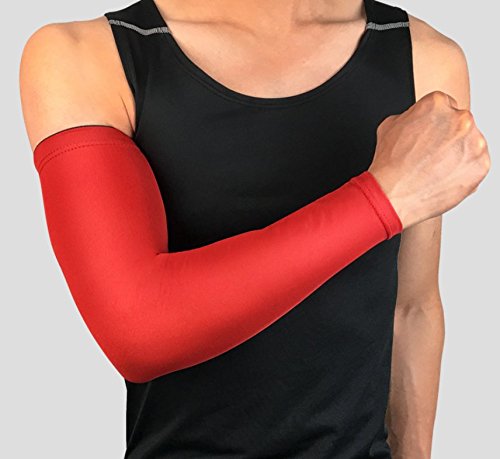 Ndier Protección UV para manga de brazo, Manga de brazo Manga elástica y funda de respiración, Manguitos de protección para el brazo en deporte - Rojo, M