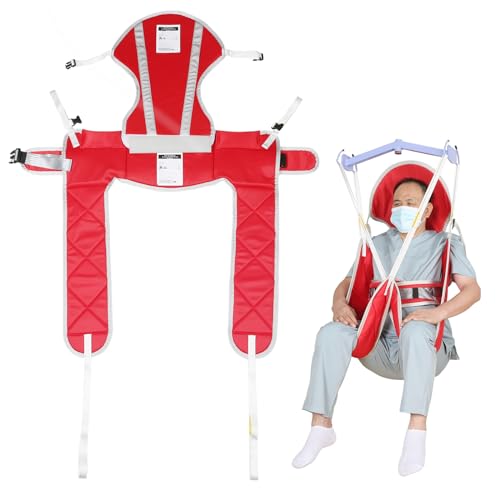 EZ Assistive Hoyer - Eslinga de elevación para pacientes, con soporte para la cabeza para personas mayores, discapacitados, 500 libras SWL (rojo, mediano con soporte para la cabeza)