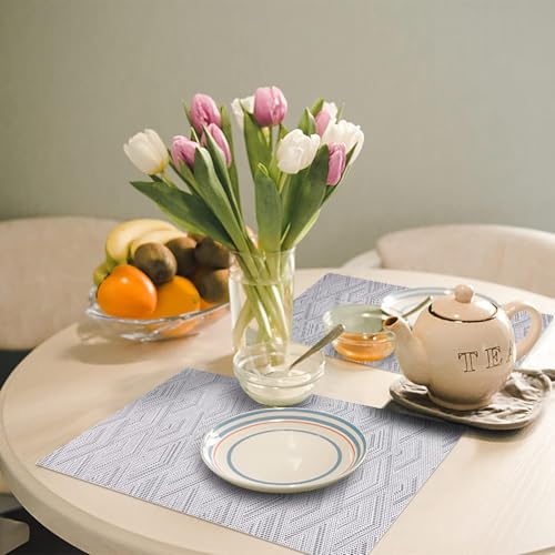 Image of YELONA Placemats for Dining Table - Heat Resistant, Non-Slip & Washable PVC Vinyl Table Mats - Set of 6, 45 x 30 cm (Grey & Black)