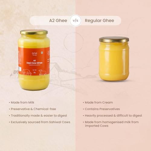 Image of A2 Desi Cow Ghee 1L, Traditional Bilona Method Ghee, Pure Natural, Healthy, Organic Desi Ghee, Perfect for Cooking, Glass Jar, 1L