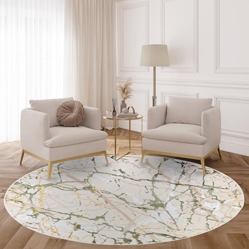 TAPISO Crystal Rund Teppich Kurzflor Glänzend Hellgrün Gold 160 x 160 cm – Ansicht 3