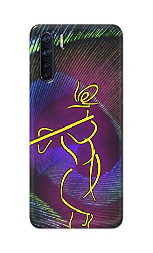 Image of PRINTFIDAA Lord Krishna On Peacock Feather Hard Back Cover for Oppo F15 / Oppo A91 / Oppo F15s / Oppo Reno 3, CPH2001, CPH2021 Back Cover -(P6) KAT1007