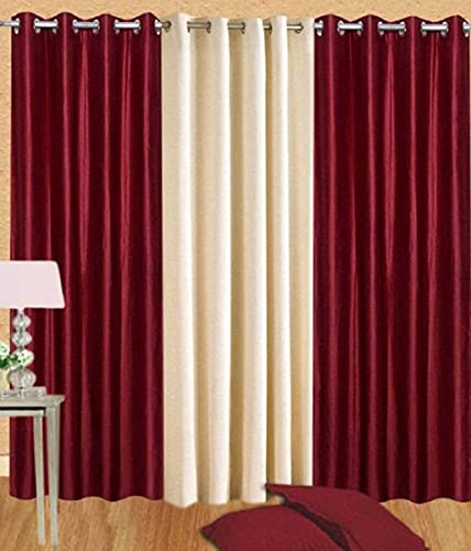 Image of Presents Beautiful Long Crush Curtains Plain Set of 3 Piece Polyster Size 7 feet