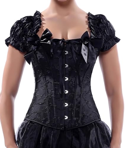 Image of Women's Lace up Gothic Jacquard Shoulder Straps Tank Overbust Shaper Corset Bustiers Top