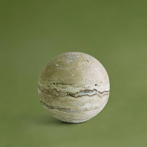 Artis Abode Gelbe Travertin-Marmorkugel, handpolierte Naturstein-Kugel, Dekoration, Wohnzimmer-Akzent (10 cm Durchmesser)