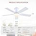 Mpayel Ceiling Fans with Lights and Remote, 46 Inch Flush Mount Low Profile Ceiling Fan with Light, White Ceiling Fan for Bedroom Living Room, Quiet DC Motor, Reversible, Dimmable LED, White