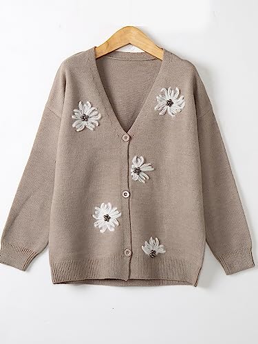 ebossy Women's Embroidery Floral Cable Knit Cardigans Button Down Artistic Aesthetic Sweater2