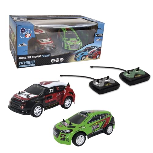 TACHAN -Coches R/C Rally Storm - Escala 1:26 - Doble frecuencia - Pack 2 Coches Verde/Azul teledirigidos (CPA Toy Group 733T01018)