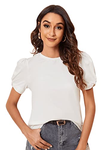 SweatyRocks Women's Summer Short Puff Sleeve Tee Top Round Neck T-Shirt